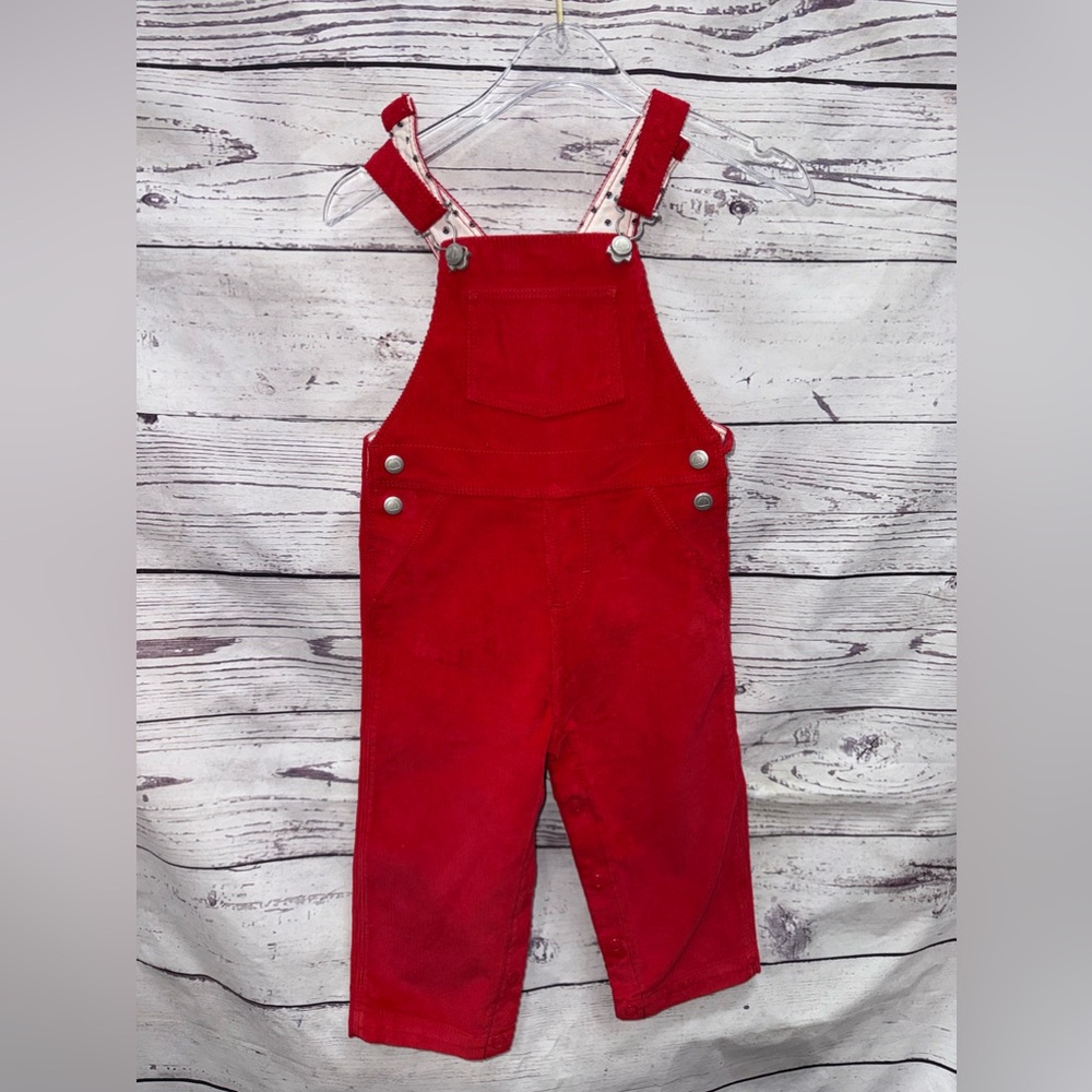Petit Beateau Red Corduroy Overalls Size 12 Months